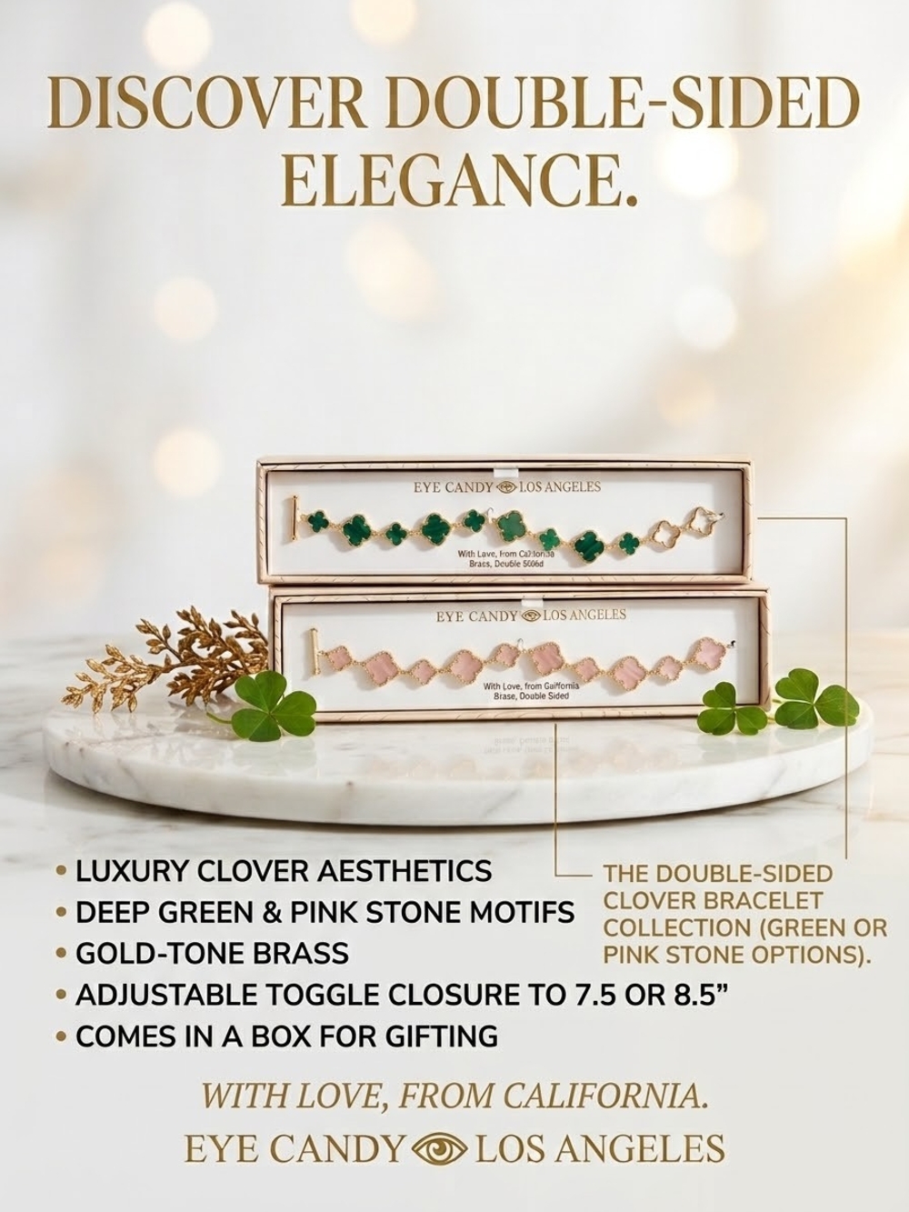 Eye Candy Los Angeles Double- Sided Clover Toggle Bracelets In Gift Box, NWT
